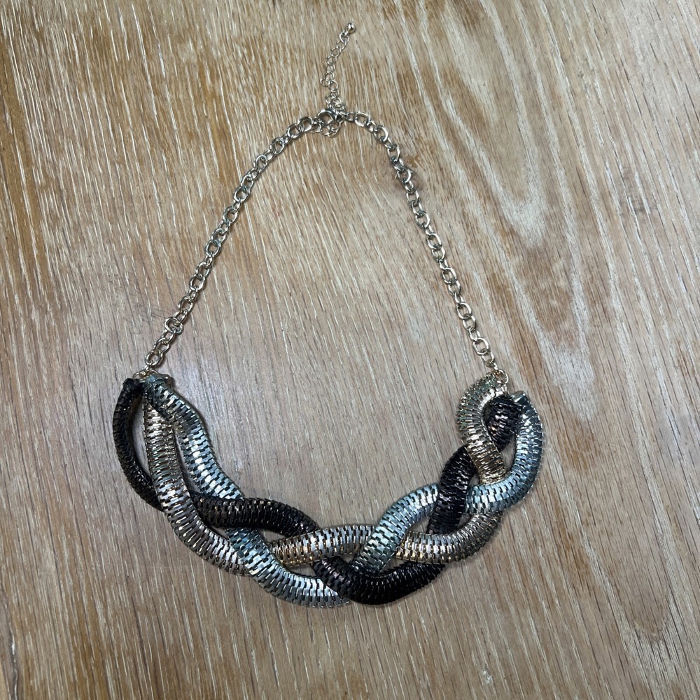 Vintage Estate Retro Style Tri Color Braided Metal Necklace‎